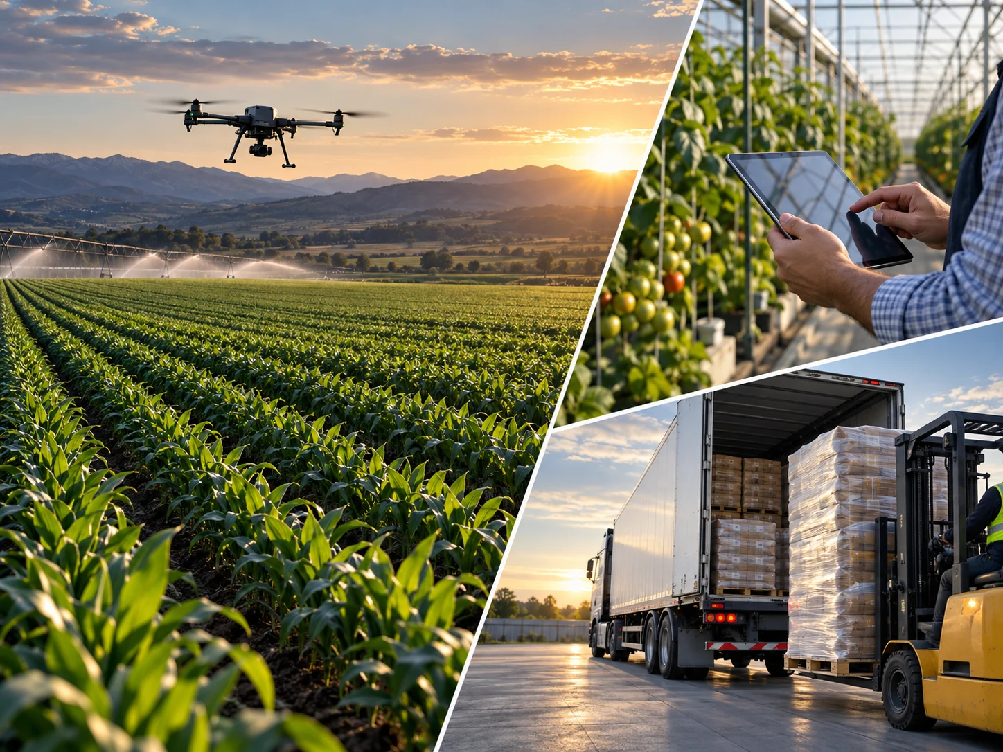 Agriculture, field technology and product distribution collage