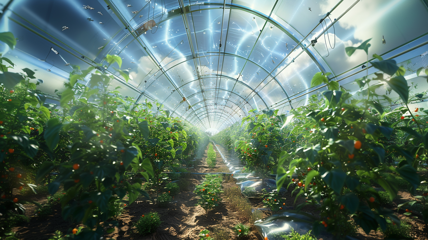 Greenhouse covering and crop rows in the INSEASE technology visual