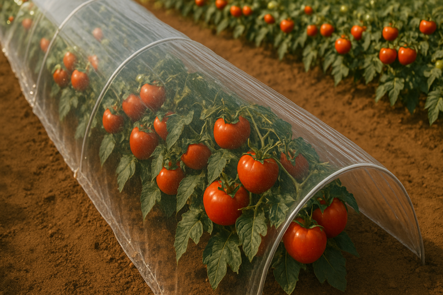 Transparent cover above tomato plants from the INSEASE product page
