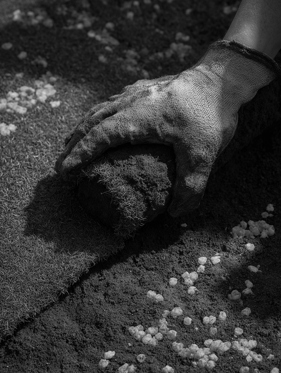 Nanotern granules beneath a roll of turf